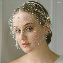 Voiles de mariée Mingli Tengda Mariée Vintage Grande Maille Perle Voile Cage À Oiseaux En Épingle À Cheveux Soirée Soirée Célébrité Chapeaux Accessoires De Mariage