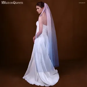 Bridal Veils MMQ M108 Arrivée 2024 Pink Blue Gradient Couleur Veil 1 Tier Tulle avec peigne pour Halloween Creative Wedding