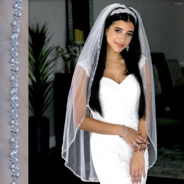 Voiles de mariée MZA77 Sparkle Veil Haute Qualité Mariage Cristal Organza Perlé avec Strass Court