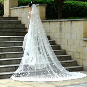 Velos de novia recién llegado Imagen real Flores 3D Una capa 3M Velo de novia largo de lujo de alta calidad