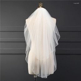 Bruids Veils Nuzk 2 -laag Potloodrand Wedding Veil Elegante ellebooglengte Kort met kam