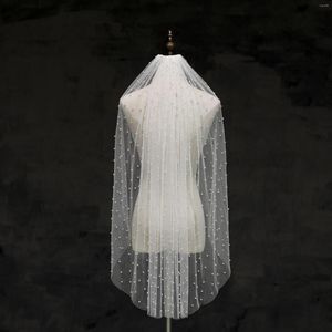 Bruids Veils Nuzk One Layers Bride Short Veil Wedding Accessories Pearl Velos de Novia Casamento Beaded