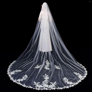 Bridal Veils Nzuk 3,5 m kant Appliques Wedding Veil Long 1t Velos de Novia Cathedral Ivory met Comb -accessoires