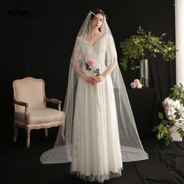 Voiles De mariée NZUK Cape Wraps De Mariage Cathédrale Avec De Petites Fleurs Demoiselle D'honneur Capelet Shrug Cheveux Acessorios De Noiva