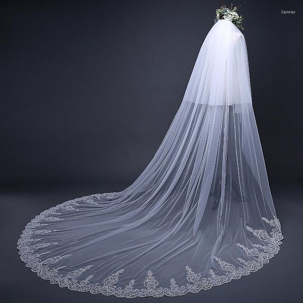 Voiles de mariée NZUK dentelle exquise grande queue voile de mariage 3 mètres de Long blanc ivoire cathédrale se marier avec des accessoires de peigne