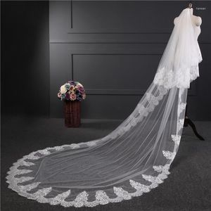 Bruids Veils Nzuk Lace Blusher Wedding sluier 3 meter lang