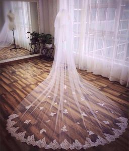 Bridal Veils Nzuk Long Cathedral Wedding Lace Edge Floral Appliques Veil met kam voor bruid Hearwear accessoires
