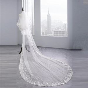 Bridal Veils Nzuk Long Sequins Lace Applique Edge Cathedral Wedding Veil met kam White Velo de Novia Accessoires