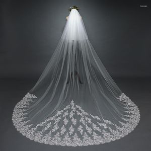 Bridal Veils Nzuk Long Veil Cathedral Ivory Wedding With Combs Elegant Velos de Novia Applique Edge Sequins TuLle