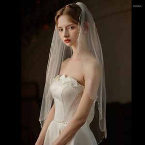 Bruidssluiers Parels Bruidssluier 1 Laag Kort Met Kam Mantilla Tule Kralen Bruid Haaraccessoires Huwelijk