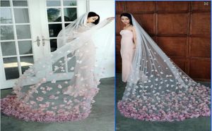 Voiles De mariée rose voile De mariage à fleurs 2M 3M sur mesure une couche appliqué voile De mariée Veu De Noiva mariage Veil7847660