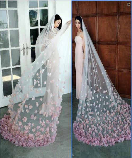 Voiles De mariée rose voile De mariage à fleurs 2M 3M sur mesure une couche appliqué voile De mariée Veu De Noiva mariage Veil8915492