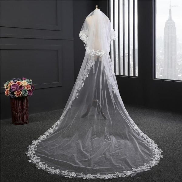 Voiles de mariée Image réelle deux couches Tulle femmes voile de mariage avec peigne Applique bord Long balayage cheveux accessoires