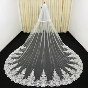 Voiles de mariée réel Po 3M voile de mariage avec dentelle Applique bord longue cathédrale 2 couches Tulle sur mesure