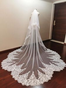 Voiles de mariée réel Pos dramatique voile de mariage en dentelle festonnée 2 couches de Tulle doux 3.5 mètres de Long avec accessoires de peigne