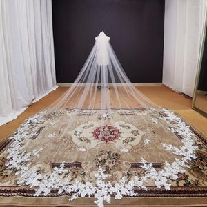 Bridal Veils Real Pos Long Lace Appliques Wedding Veil White Ivory Cathedral 1 Layer 3.5 Meters Bride Accessories