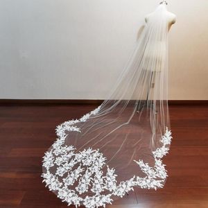 Voiles de mariée réel Pos bord festonné voile de dentelle un niveau 3 mètres de Long blanc ivoire mariage avec accessoires de peigne