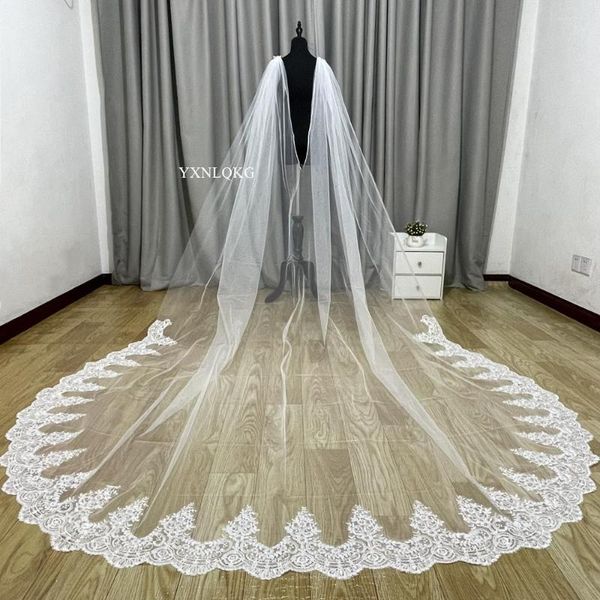 Velos de novia Real Pos Wedding Cape Veil Blanco / Marfil Hombro Tul Capa larga Mantón Adorno con encaje de lentejuelas Accesso