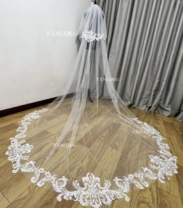 Bridal Veils Real PoS White / Ivory Wedding 2 Layer Veil Gavy Lace Mantilla met Comb Accessoires Veu de Noi