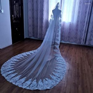 Bridal Veils Real s Soft Net 3 meter Cathedral Bruid Wedding Veil Luxe kant -accessoires 2023 Stijl met kam