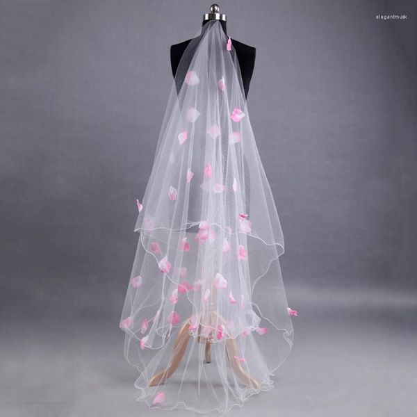 Voiles de mariée Robe de mariée romantique Robe de mariée Pétales roses Décoration Couches Tulle Ruban Bord 2022