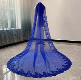 Voiles de mariée Royal Blue Mariage Cathédrale Longue Une Couche Avec Peigne Tulle Accessoires 3 4 5 Mètres Voile Pour Les Mariées Paillettes Lace4561799