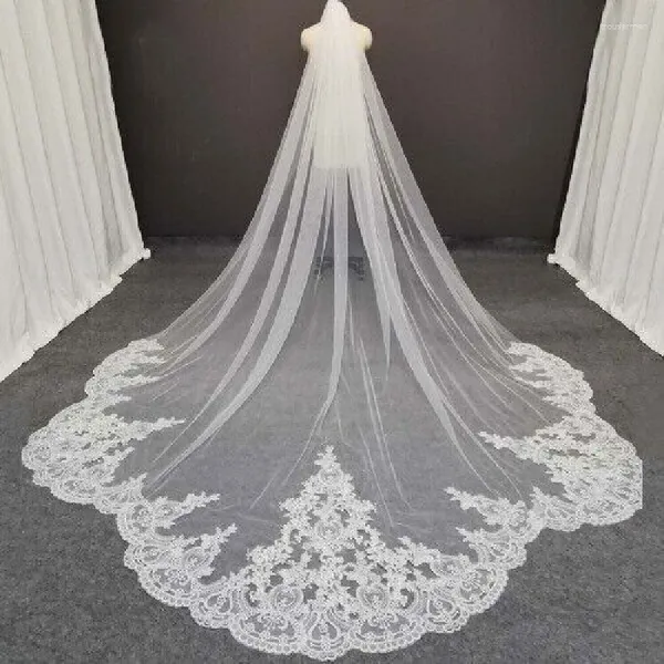 Voiles de mariée en dentelle festonnée, long voile de mariage, 300cm, mariée cathédrale avec peigne, applique blanche ivoire