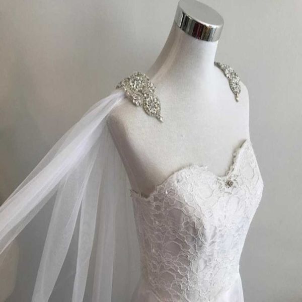 Veaux de mariée Veil de châle décoré de strass sur les épaules Ivoire blanc et accessoires de mariage au champagne 280 cm de large x 300c 275p
