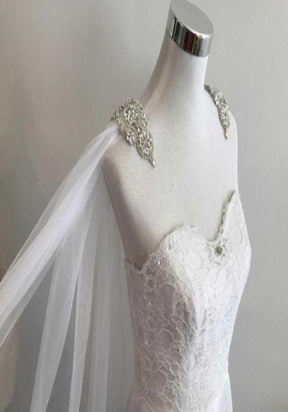 Veaux de mariée Veil de châle décoré de strass sur les épaules Ivoire blanc et accessoires de mariage au champagne 280 cm de large x3576228