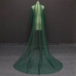 Bruids sluiers glanzende lange groene bruiloft sluier met goud stof glitters een laag 3 meter kathedraal zonder kam voile-mariage