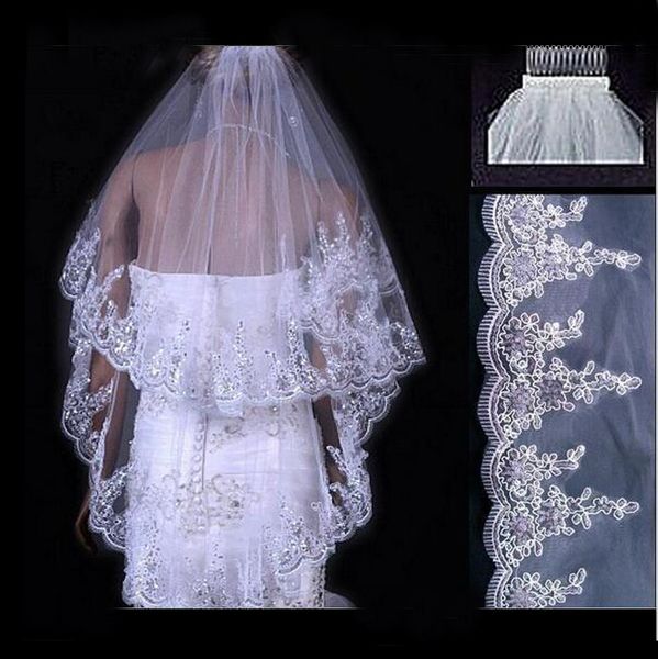 Nouvelle mariée robe de mariée coiffure double couche peigne à cheveux paillettes en dentelle en dentelle en dentelle en lace