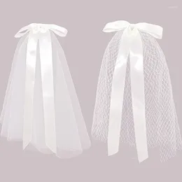 Veaux de mariée Veille de nœud arc en satin avec clips en métal de haute qualité mignon à deux couches de coiffure blanche accessoire de cheveux de mariage