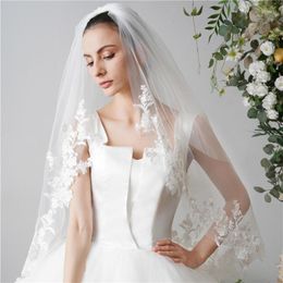 Bridal Veils Short Wedding 2023 One Layer Tule Lace Appliqued with Comb Women Accessoires