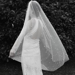Veaux de mariée Veille de mariage court avec perles élégant 120cm une couche Pearl Metal Peigt époux Veu de Noiva270y