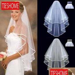 Bridal Veils Simple Short Tle Two Lays with Comb White Ivory Veil Bruid Huwelijkaccessoires Drop Delivery Party Events DHDLX