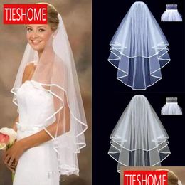 Bridal Veils Simple Short Tle Two Lays with Comb White Ivory Veil Bruid Huwelijkaccessoires Drop Delivery Party Events DHDLX