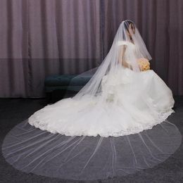 Bridal Sluiers Simplicity Plain Tulle 2 Lagen Lange bruiloft sluier Elegant 3 meter T White Ivory Cover Gezicht met Kam