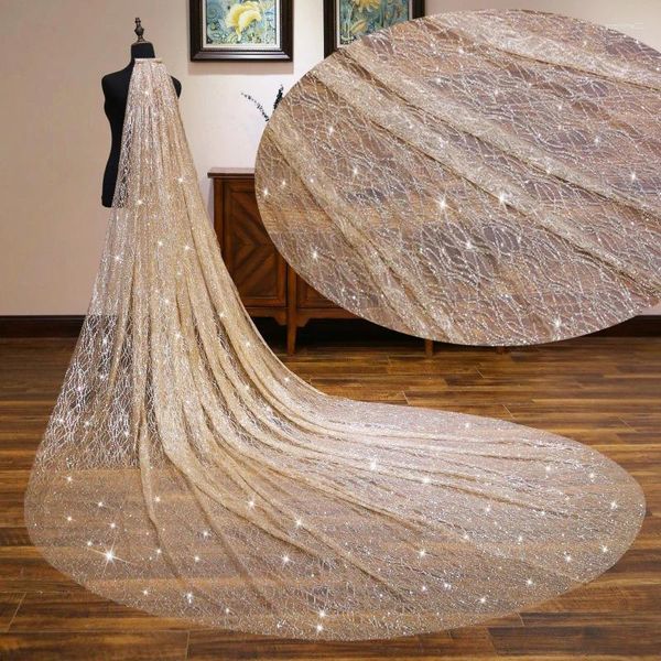 Voiles de mariée Sparkly Luxueux Longue Cathédrale Voile Bling Mariage 3.5M Or Avec Peigne Robe De Noiva 2023 Accessoires Pour La Mariée