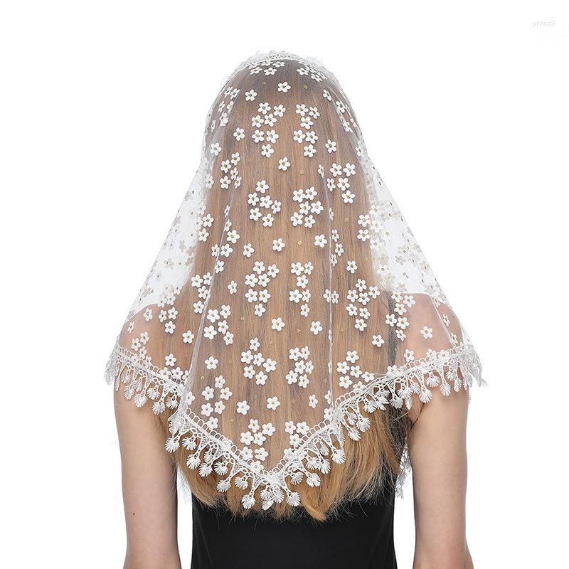 Bruidssluiers lente en zomer vrouwen hoofdbedekking kanten sluier kwastje kleine bloem driehoek sjaal