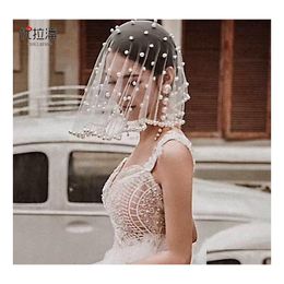 Velos de novia Perlas con estilo Tle Er Face Short Women Headwear Blusher Accesorios para el cabello de lujo Joyas para el banquete de boda Suministros Drop Dhkgh