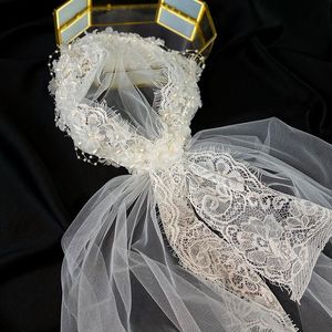 Voiles de mariée La série Super Xiansen Po Vintage Dentelle Chapeau Robe de mariée Courte Voile Style de voyage coréen