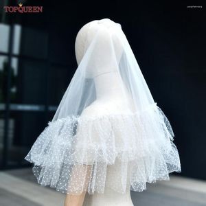 Bridal Veils TopQueen Short 2 Tier Wedding Veil Accessoires Zoet voor Bachelorette Party Complementos de Boda V205