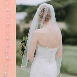 Bruidssluiers TOPQUEEN V34 Wedding Crystal Beaded Bead Edge Short Veil With Kam Soft Single Tier Pearl VEU232R