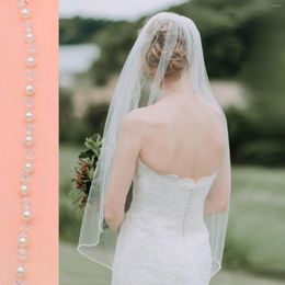 Bruidssluiers TOPQUEEN V34 Wedding Crystal Beaded Bead Edge Short Veil With Comb Soft Single Tier Pearl VEU