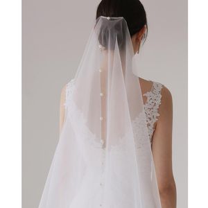 Bruids Veils Topqueen V64 Wedding Veil Simple Pearls Twee niveaus Minimalist