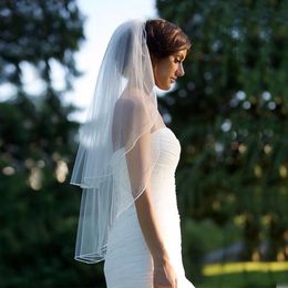 Bridal Veils Two Lays Veil met kam bruiloft Vail vaste kleur zachte tule korte witte ivoorvrouw 2021 Veu de noiva Curto 2006