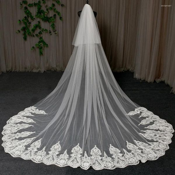 Voiles de mariée Voile de mariage à deux couches avec peigne Appliques en dentelle Longue couverture visage