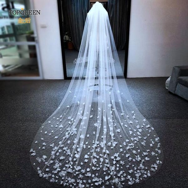 Voiles de mariée V20s 3D Fleurs Voile De Mariage Luxueux Long Veu Mariée 5 Mètres Cathédrale Goutte Pur Blanc VEILBridal