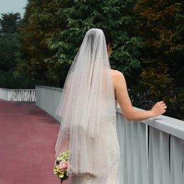 Voiles de mariée V91 Sparkle Voile de mariage Goutte 2 niveaux Perles Perles Tulle doux avec couverture de peigne Accessoires de visage pour la mariée