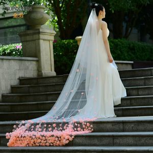 Bridal Veils V95 3D Flowers Wedding Cathedral Veil Cover voor- en achterkant met blusher -accessoires voor bruidebridal